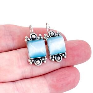 Vintage ATI Mexico Sterling Silver 925 Blue Cat’s Eye Drop Earrings